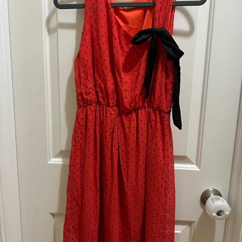 Modcloth Red Polka Dot Dress with Black Bow